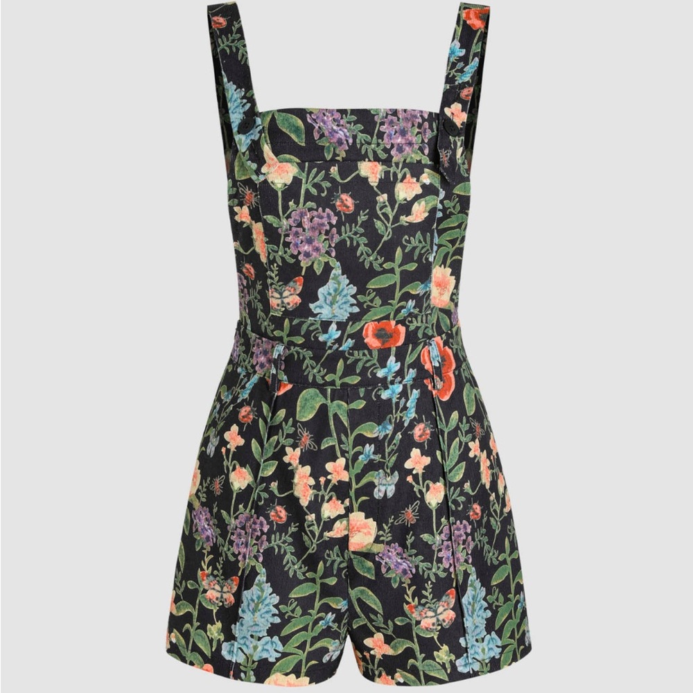 Cider Black Floral Jumpsuit with Square Neckline